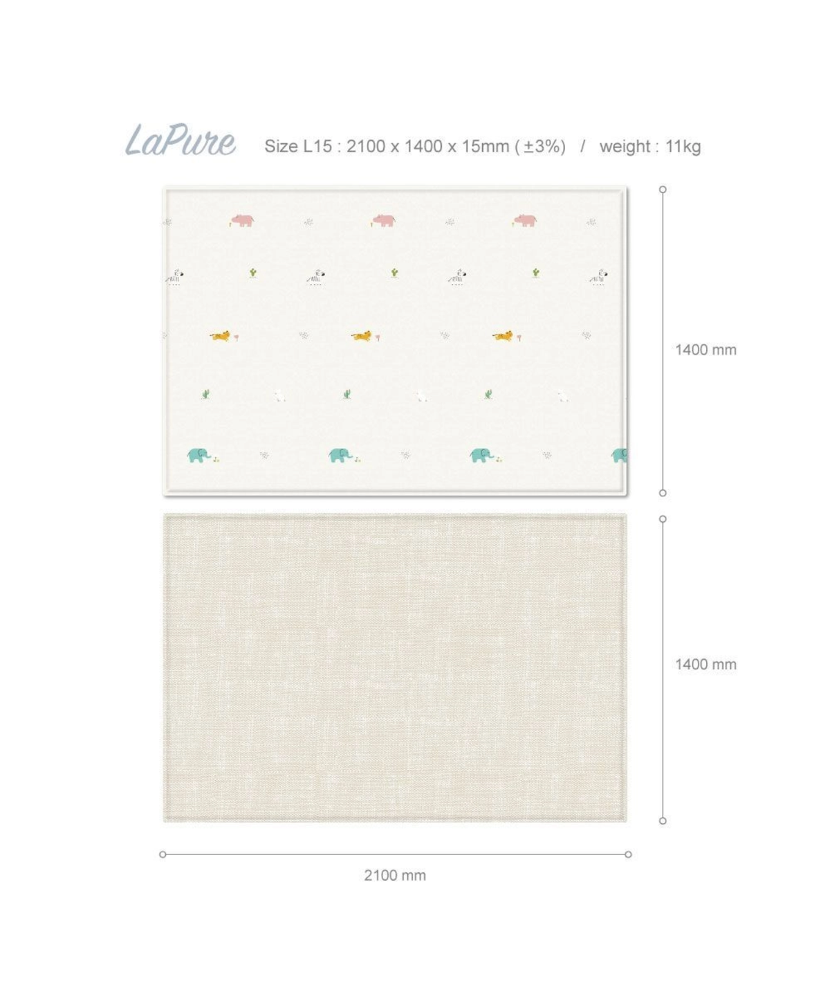 Parklon LaPure Bumper Playmat Jungle Friends Fabric Beige L15