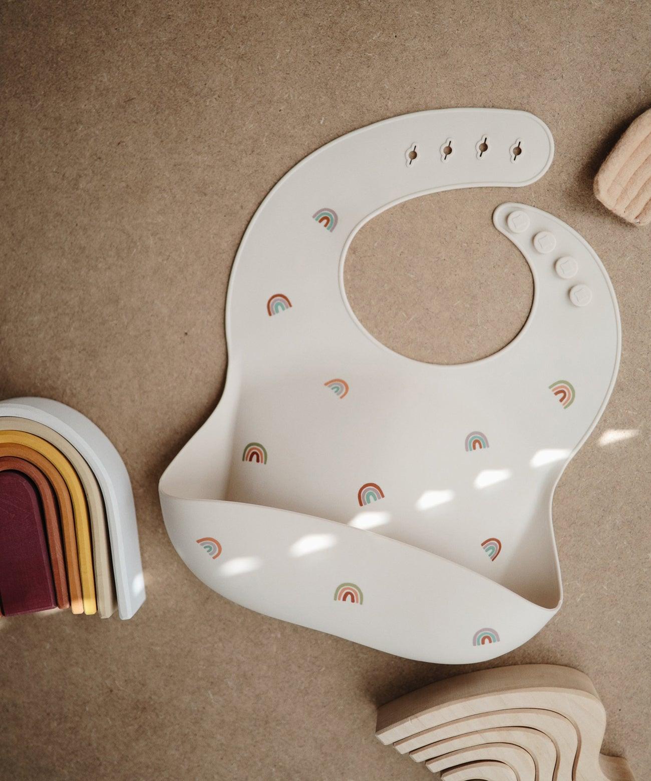 Printed Mushie Silicone Bib Singapore Rainbow
